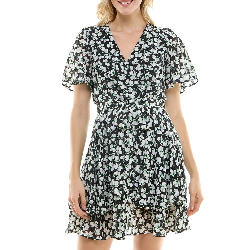 Danny & Nicole Faux Wrap Lined Dress floral